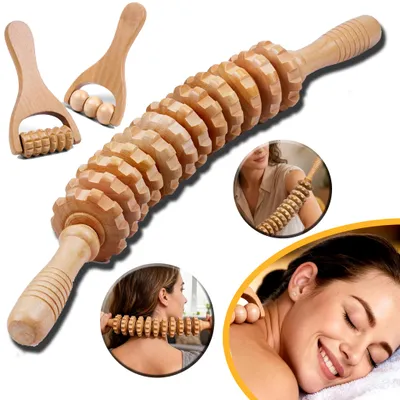 Produktbild von 3 Stück Faszienstab-Holz-Set, Entspannt Muskeln, Lindert Müdigkeit, Massage-Roller für Rücken, Beine, Nacken