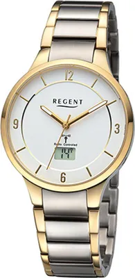 Produktbild von Regent Herren Uhr Funkuhren Metall Funkuhr Analog-Digital gold silber URFR292