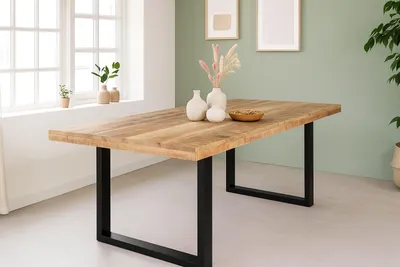 Produktbild von Esstisch 300x100cm Akazienholz naturfarben gerade Kante U-Gestell schwarz RIO