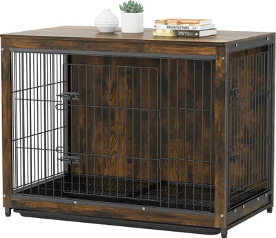 Immagine prodotto di WISFOR gabbia per cani con 2 porte, box per cani con piano d'appoggio, gabbia in filo metallico per il trasporto, cassa per cani con tavolino, 97,5 x 59 x 75,7 cm