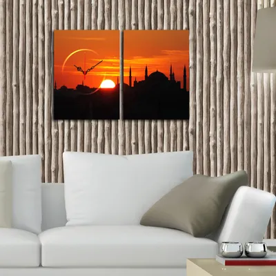 Produktbild von Opviq, 2P3040CS- CTY1654, Bunt, Wanduhren, 60 x 38 cm, 100% Wildleder -Leinwand