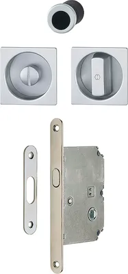 Produktbild von HOPPE Schiebetürmuschel Set 4921 - WC mit Schloss, eckig, verchromt matt