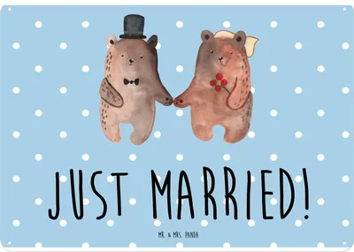 Produktbild von Mr. & Mrs. Panda Wandbild Bär Heirat DIN A4 - Blau Pastell - Geschenk, tafel, Schild, Türschild, Teddy, Verheiratet Heirate Hochzeit Hochzeitsgeschenk Hochzeitspaar