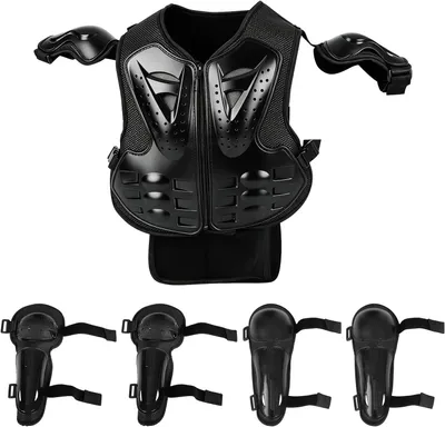 Produktbild von 5 Stück Motorrad Schutz Jacke,Kinder Motorrad rüstung mit Knieschoner Ellbogenschoner Brustpanzer Racing,für Outdoor Sport - 4/6/8/10/12/14 Jahre