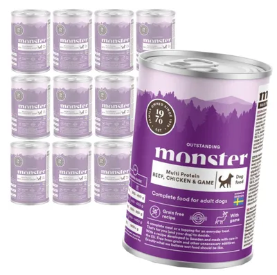 Produktbild von Monster Dog Multi Protein 12x400g Vollwertfutter Für Erwachsene Hunde Mit Rindfleisch, Huhn Und Wild