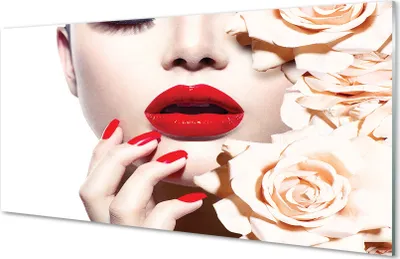 Produktbild von Glasbilder 140x70 Wandkunst Roses rote Lippen Frau