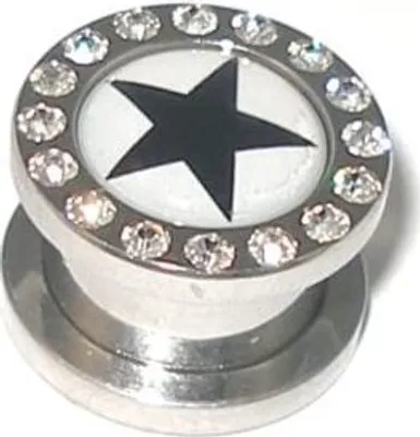 Produktbild von Ohr Flesh Tunnel Piercing Stahl Screw on Stern mit Steine -6mm