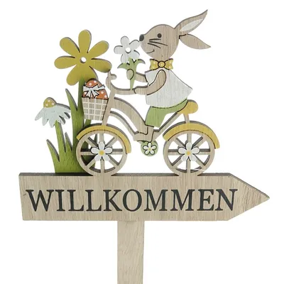 Produktbild von Riffelmacher Oster-Dekostecker Willkommen mit Hase auf Fahrrad 40 cm - Holz