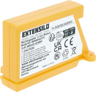 Produktbild von EXTENSILO Akku kompatibel mit LG Hom-Bot VR5940, VR5940L, VR5912LV, VR5940LB, VR5940LR, VR5942L, VR5943 Staubsauger Schwarz (3400 mAh, 14,4 V, Li-Ion)