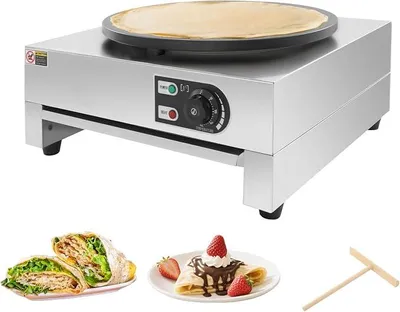 Produktbild von 3KW Elektro Crepe Maker 220V Crepesgerät 40cm Antihaft Crepesplatte Mit Holzspatel Edelstahl Temperatur Regelbar 122-572? Für Pfannkuchen Omelettes Restaurants Snackbars