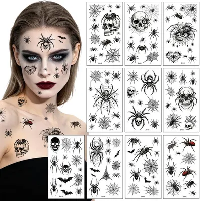 Obrázok produktu pre Tetovanie na tvár, motív Halloween, pavúk a upír, 6 x 6 cm, 10 kusov, vhodné na kostýmy