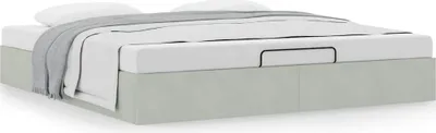 Image de Cadre de lit ottoman sans matelas gris clair 180x200 cm velours
