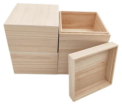 4er-Set unbehandelte Holzboxen, 12x12x8 cm, quadratisch