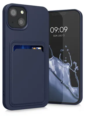 Produktbild von kwmobile Handyhülle für Apple iPhone 13 Hülle mit Kartenfach - TPU Case - Kabelloses Laden - Schutzhülle Cover in Dunkelblau