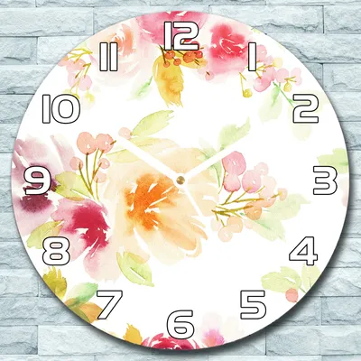 Produktbild von Wanduhr aus Glas Rund fi 30 Vintage Blumen Quarz Deko Wohnzimmer Büro