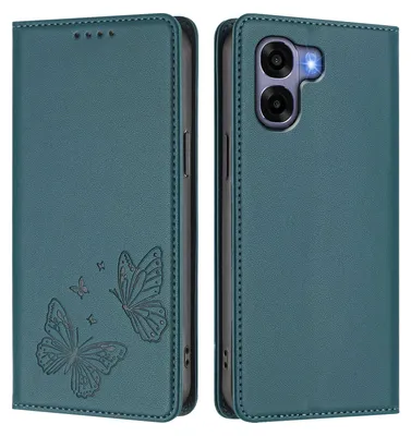 Image de Étui en cuir pour Oppo A6X 4G, étui de protection type portefeuille en cuir gaufré « papillon » avec support, vert