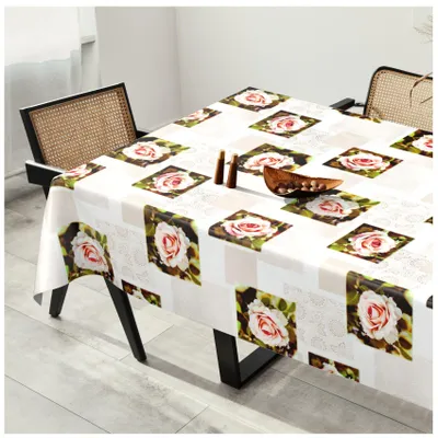 Tischdecke Wachstuch MIMOSA Blumen Beige Robust Wasserabweisend Breite 140 cm Länge 220 cm, Hauptbild