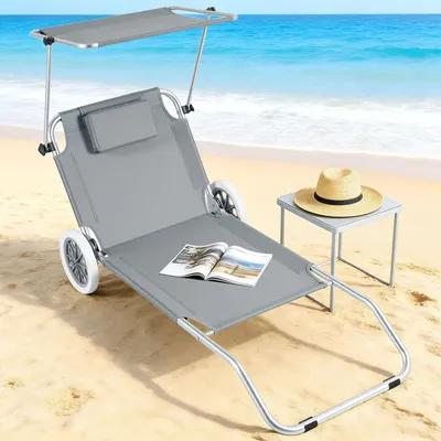 Image de Peviasot Grande chaise longue, chaise longue pliable, 147 x 52 x 15 cm, dossier réglable, gris