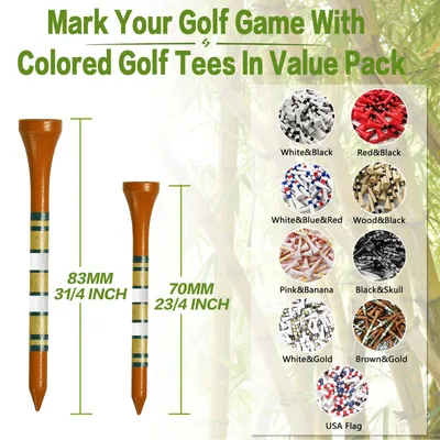 Imagen del producto de Tees de golf de bambú, de 2-3/4 pulgadas, paquete de 100 unidades, para jugadores de golf