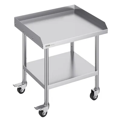 Produktbild von VEVOR Arbeitstisch aus Edelstahl, 610 x 711 x 762 mm Arbeitstisch zur Lebensmittelzubereitung mit 4 Rädern, Lenkrollen, 3-seitiger Spritzschutzwand, Arbeitstisch, Metall-Arbeitstisch für Restaurants