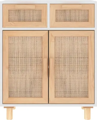Immagine prodotto di vidaXL Credenza bianca 60x30x75 cm in pino massiccio e rattan naturale
