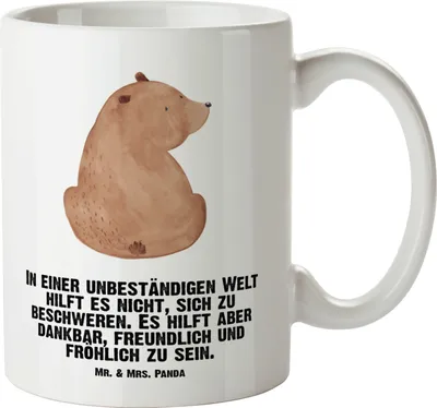 Produktbild von Mr. & Mrs. Panda Große Teetasse Bär Schulterblick - Weiß - Geschenk, Bären, Weisheit, Motivation, Selbstachtung, Teddy, Haferl, steingut tasse, Pott, Weltansicht