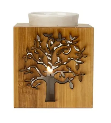 Produktbild von GKA Duftlampe Lebensbaum für ätherische Duftöle Teelicht Diffusor Lampe Verdunster aus Keramik Bambus Aromalampe