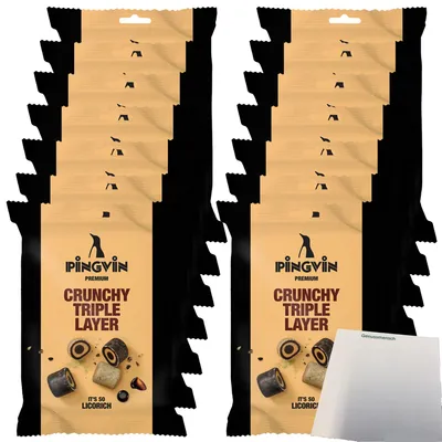 Produktbild von Toms Pingvin Lakritz Crunchy Triple Layer VPE (14x90g Packung) + usy Block