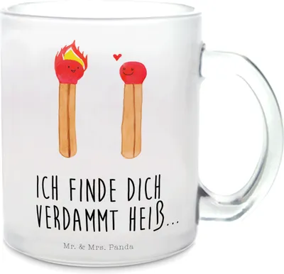 Produktbild von Mr. & Mrs. Panda Tee Tasse Streichhölzer - Transparent - Geschenk, Freundin, Liebesgeschenk, Teetasse, Teeglas, Häferl, Pott, Haferl, Liebesbeweis