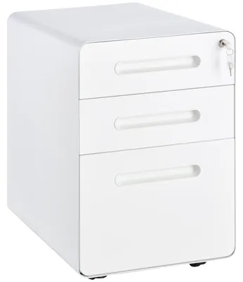 Imagen del producto de Contenedor rodante Moonbite con cerradura, 39 x 48 x 59 cm. Archivador de oficina de acero, con 3 cajones, 4 ruedas, apto para formatos A4 y Letter, con capacidad de carga de 50 kg, color blanco