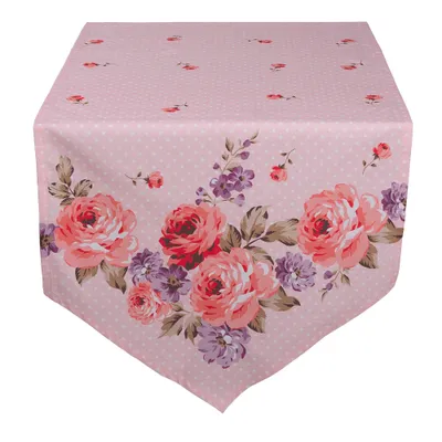 Produktbild von Clayre & Eef Tischläufer 50x160 cm Rosa Violett Baumwolle Rosen