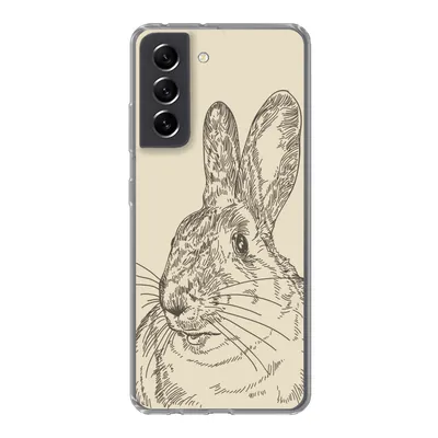 Produktbild von MuchoWow® Handyhülle Schutzhülle Hülle für Samsung Galaxy S21 FE Vintage-Illustration eines Kaninchens Silikon Softcase Handy Hülle - Mobiltelefonhülle