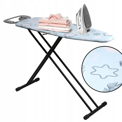 Produktbild von kadax Dampfbügelbrett Esio, Blau, 160 cm, höhenverstellbar, mit Antirutschfüßen, Bezug aus 100% Baumwolle und 8mm Schaum, Chromnetz-Bügelfläche, feuerfestes Bügeleisenabstellfeld, 4,9 kg