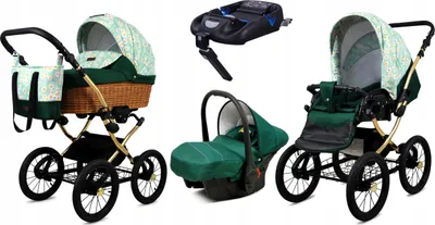 Produktbild von Babylux® Classic Gold | 4in1 Kinderwagen Set | Green Daisy | Kombikinderwagen | Kinderwagenset |