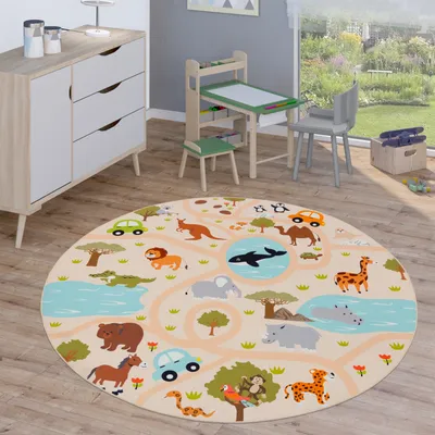 Produktbild von Kinderteppich Teppich Rund Kinderzimmer Spielteppich Straßenteppich Modern Grösse 160 cm Rund