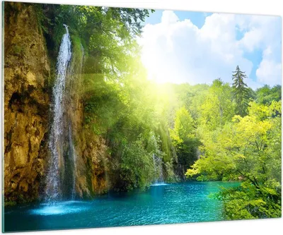 Produktbild von Bilder auf glas - Wasserfall Forrest Himmel - 100x70cm - Glasbilder - Wandbilder - Kunstdruck - zum Aufhängen bereit - Wanddekoration aus Glas - Glas Bilder - Wandbild auf Glas - GAA100x70-0157