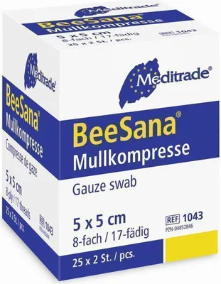 Produktbild von 1050 BeeSana Mullkompressen - steril - 8-fach - 10 x 10 cm - zu 5 Stück verpackt