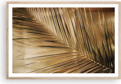 Produktbild von Gerahmtes Poster - Rahmen in heller Eiche - Blatt Gold Pflanze - 91,5x61 cm - Wand Bild - Wanddeko - Wandbilder - Kunstposter - Wandposter - Bilderrahmen - Bilder - Kunstdruck - P2NAA91x61-5041