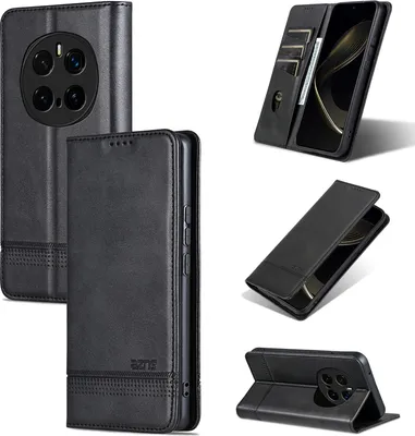 Obrázek produktu pro Kožené pouzdro pro Honor Magic7 Pro, skládací peněženkové pouzdro s magnetickým uzávěrem a stojánkem černé