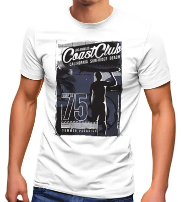 Produktbild von Herren T-Shirt Surfer Print California Surfstyle Sommer Beach Strand Aufdruck Bedruckt Fashion Streetstyle Neverless® weiß/blau XL
