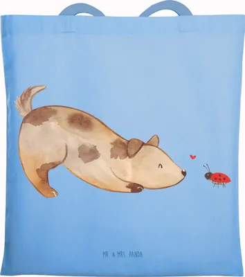 Produktbild von Mr. & Mrs. Panda Einkaufstüte Hund Marienkäfer - Sky Blue - Geschenk, Neugierig, Mischlinghund, Tote Bag, Mischlingshund, Tasche, Stoffbeutel, Laptoptasche, Sprüche