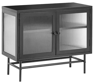 Obrázek produktu pro BELIANI 2 dveřová komoda černá kovová vroubkované temperované sklo nastavitelné police obývací pokoj Moderní Industriální Design
