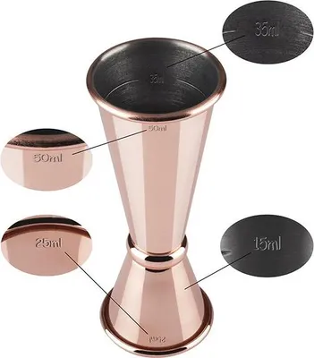 Produktbild von APS 93165 Barmaß, Edelstahl, Volumen 25 / 50 ml, mit Füllstrich 15 / 35 ml, Ø 4,5 cm, Höhe 11,5 cm, Kupfer-Look