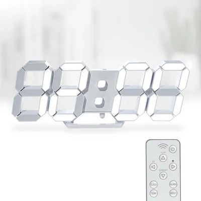3D LED Wanduhr 9,7 Zoll, digital, mit Fernbedienung, weiß