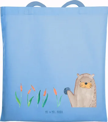 Produktbild von Mr. & Mrs. Panda Tote Bag Otter Stein - Sky Blue - Geschenk, Einkaufstasche, Jutebeutel, Tasche, Beutel, Shopping, Seeotter See, Pflanzen, Grüßen, Munter