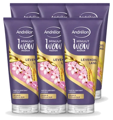 Obrázek produktu pro 6 x Andrélon WOW, maska na vlasy pro dlouhé a barevné vlasy - 180 ml - výhodná sada - 6 kusů