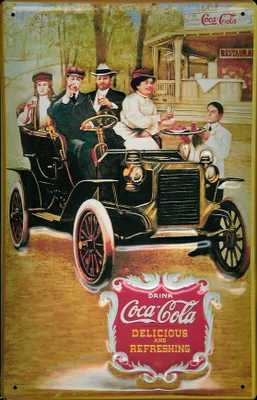 Produktbild von Blechschild Coca Cola Oldtimer Auto Familie Nostalgieschild retro Schild