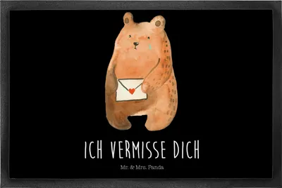 Produktbild von Mr. & Mrs. Panda fußmatte Bär Liebesbrief 50 x 75 cm - Schwarz - Geschenk, Teddy, Freund, Sehnsucht, Schmutzmatte, Schuhabstreifer, Gummimatte, Freundin, Fußabtreter