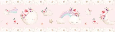 Produktbild von Sanders & Sanders selbstklebende Tapetenbordüre Wolken und Blumen Hellrosa 10 x 500 cm