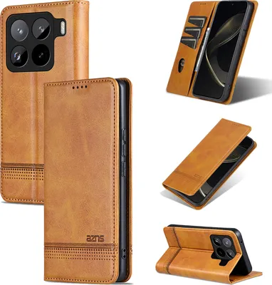 Obrázek produktu pro Kožené pouzdro pro Xiaomi 15 Pro, skládací peněženkové pouzdro s magnetickým uzávěrem a stojánkem Žluť